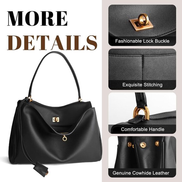 Spacious Genuine Leather Tote Bag with Adjustable Strap - Chic Travel Handbag - Picture 5 of 6